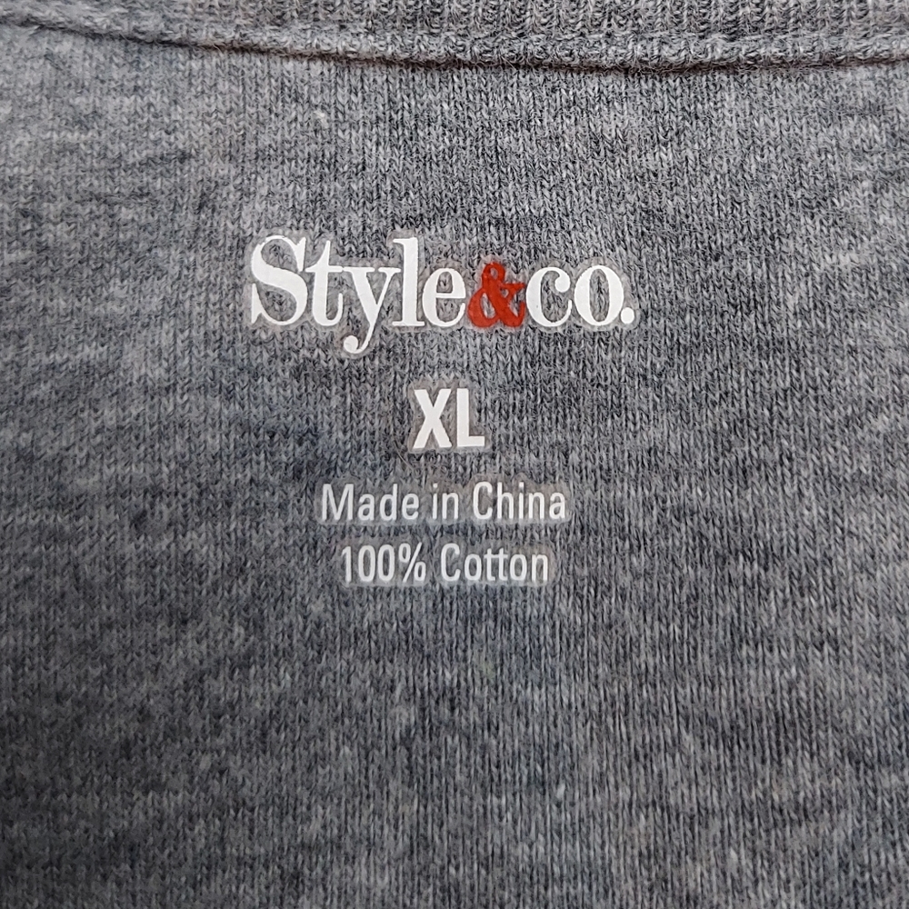 Style & Co. Gray Scoop Neck Rhinestone Neckline 3/4 Sleeve Cotton Top Size XL - Picture 3 of 9